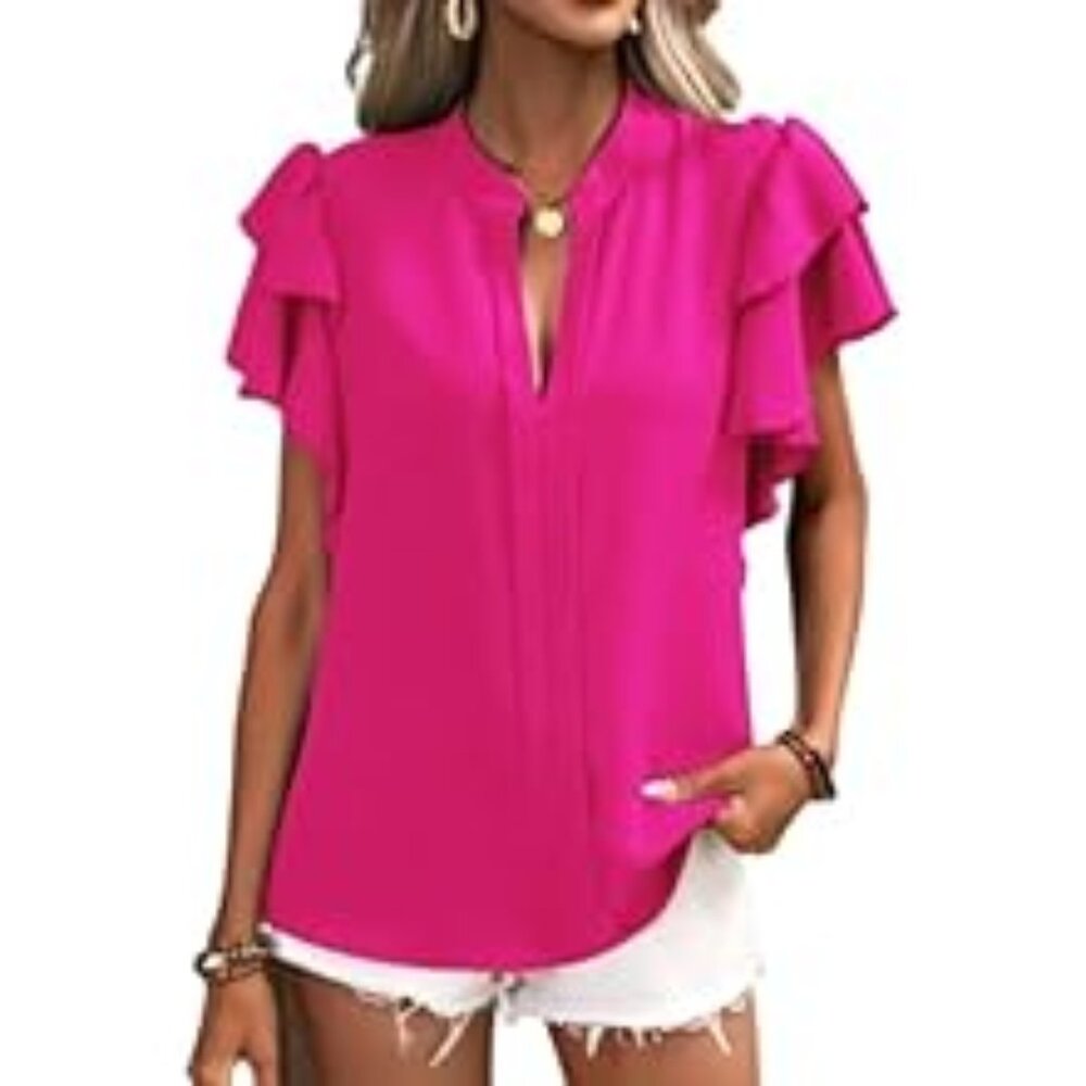 PKR56 Pink Ruffle Sleeve SS Top